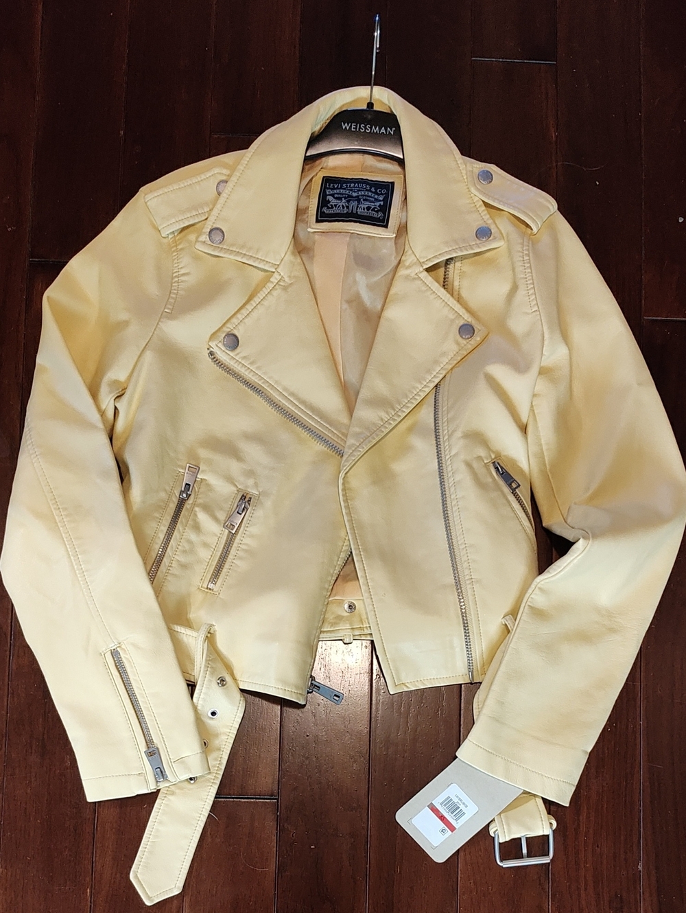 Levi's Lemon Yellow Leather Moto Jacket extra Small